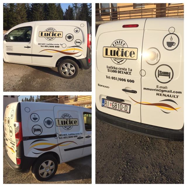 Bistro Lučice — logo i dostavno vozilo